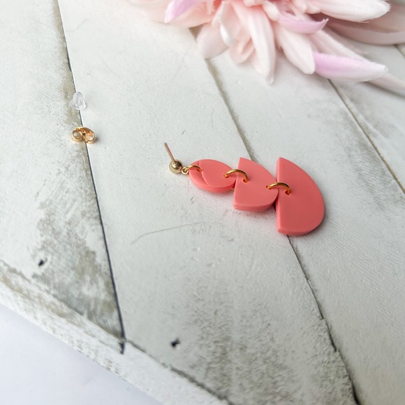 New handmade polymer clay earrings by BCKjewelry bright coral statement earrings - Picture 10 of 10